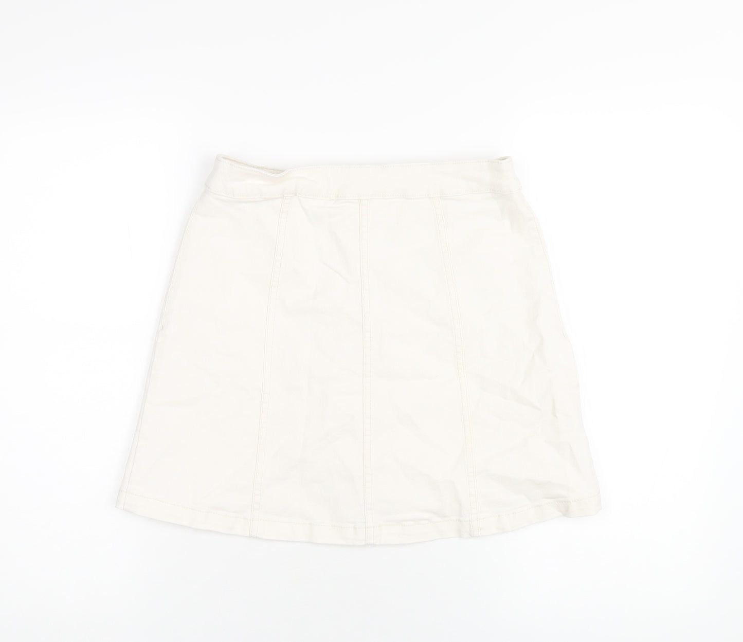 H&M Womens Ivory Cotton A-Line Skirt Size 10 Button