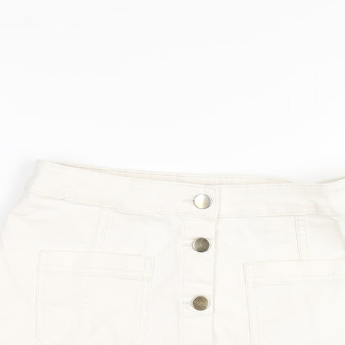 H&M Womens Ivory Cotton A-Line Skirt Size 10 Button