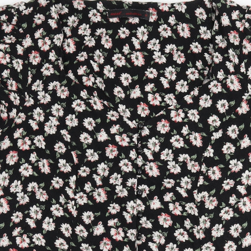 NEXT Womens Black Floral Viscose A-Line Size 16 V-Neck Button