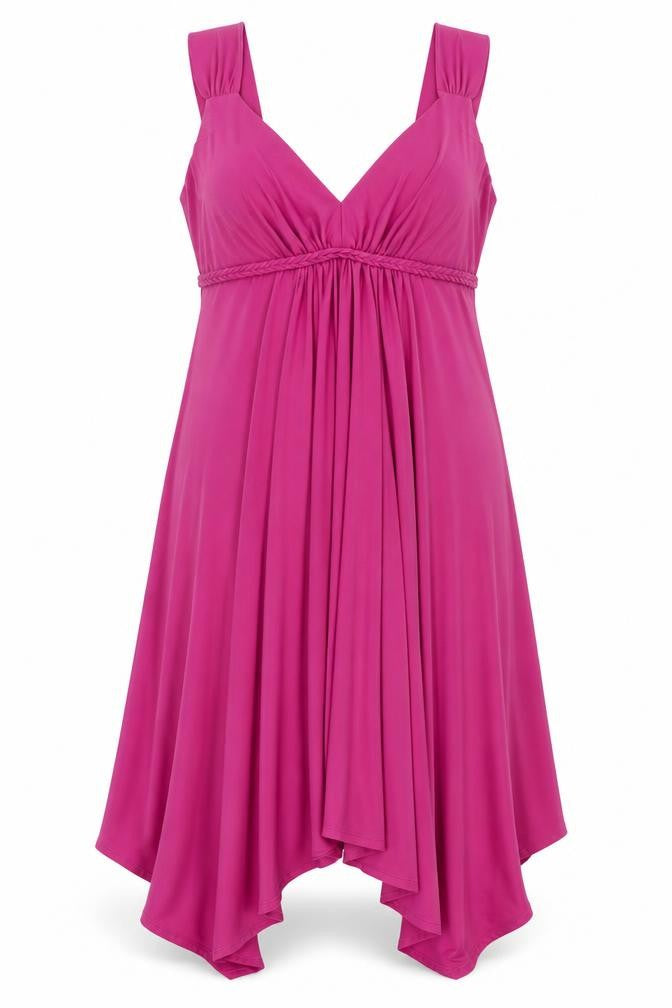 Front view of Marks & Spencer women’s pink polyester a-line, size UK 14, v-neck pullover