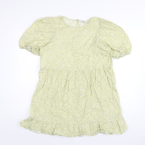 Monki Womens Green Floral Cotton A-Line Size M Round Neck Button