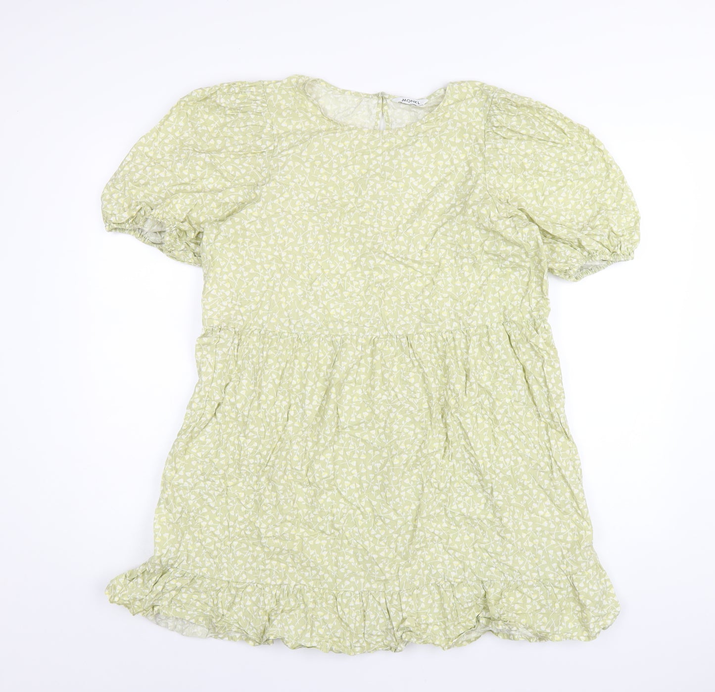 Monki Womens Green Floral Cotton A-Line Size M Round Neck Button