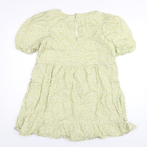 Monki Womens Green Floral Cotton A-Line Size M Round Neck Button