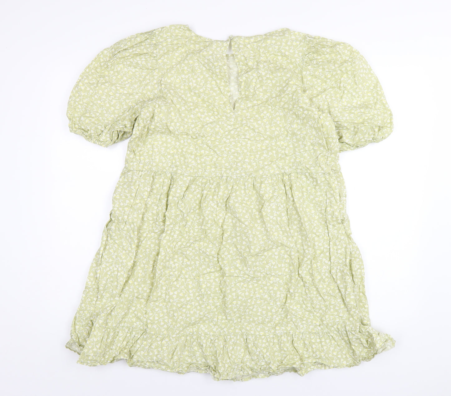 Monki Womens Green Floral Cotton A-Line Size M Round Neck Button