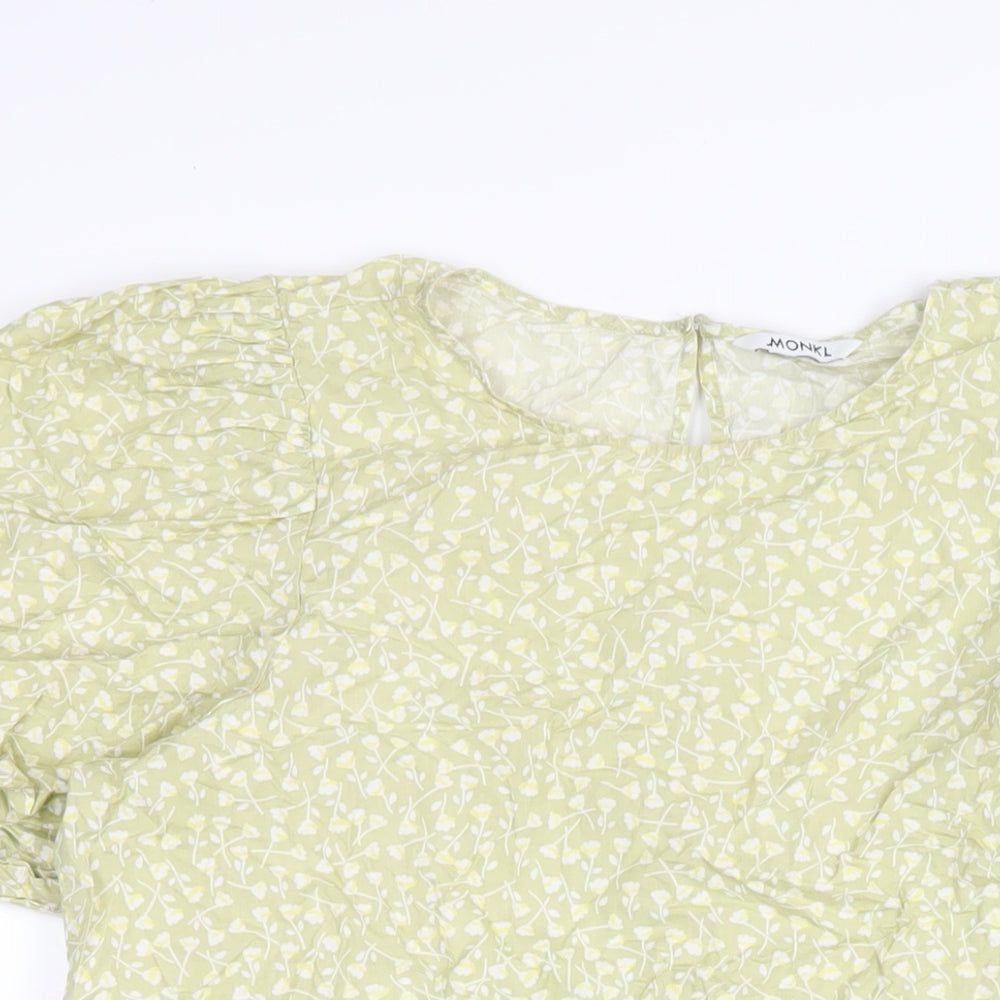 Monki Womens Green Floral Cotton A-Line Size M Round Neck Button