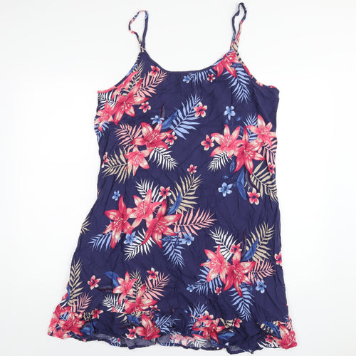 Bonmarché Womens Blue Floral Viscose A-Line Size 16 Scoop Neck Pullover