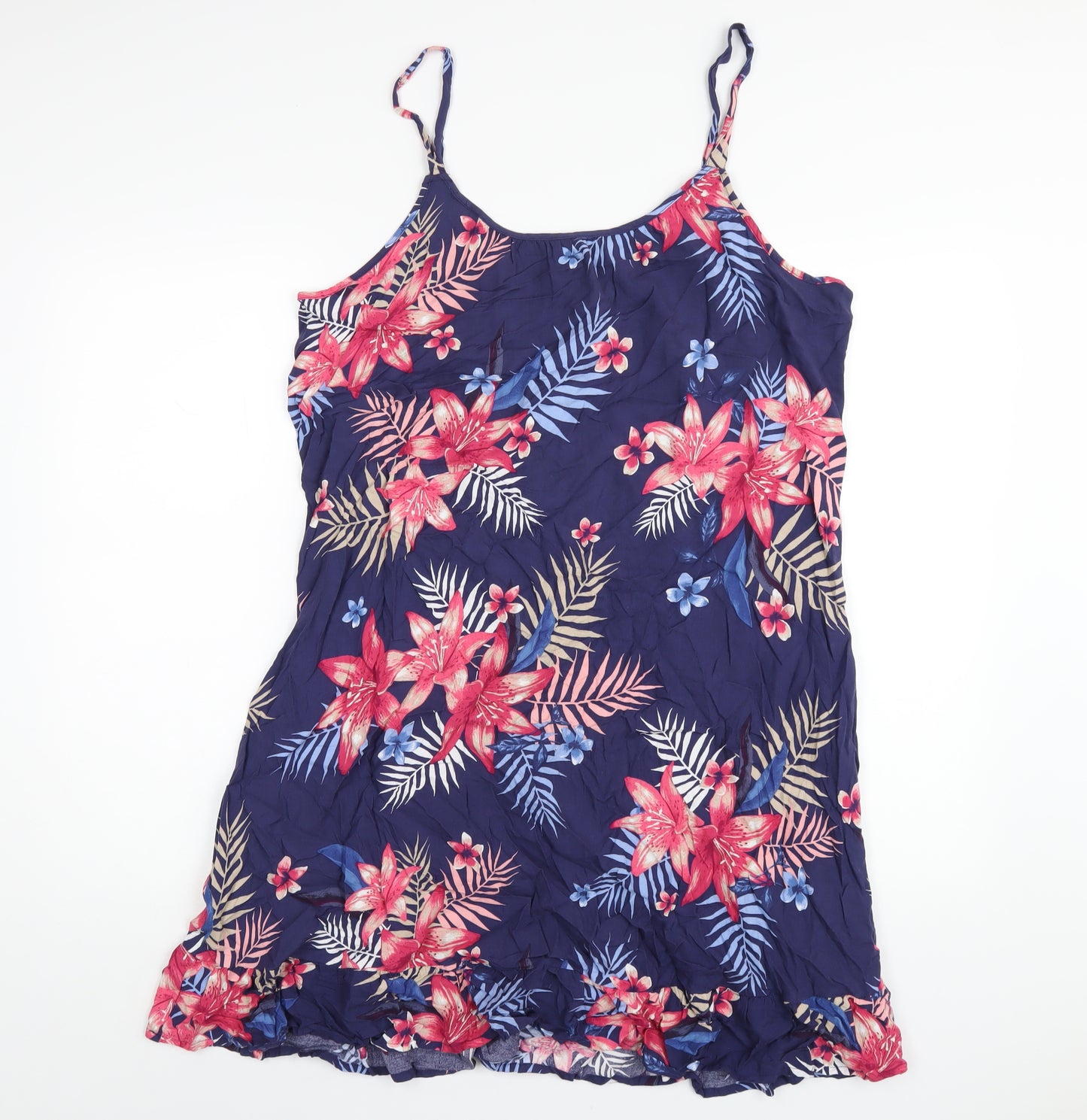 Bonmarché Womens Blue Floral Viscose A-Line Size 16 Scoop Neck Pullover