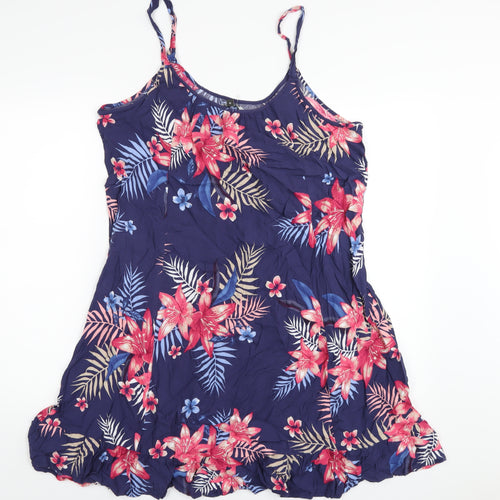 Bonmarché Womens Blue Floral Viscose A-Line Size 16 Scoop Neck Pullover