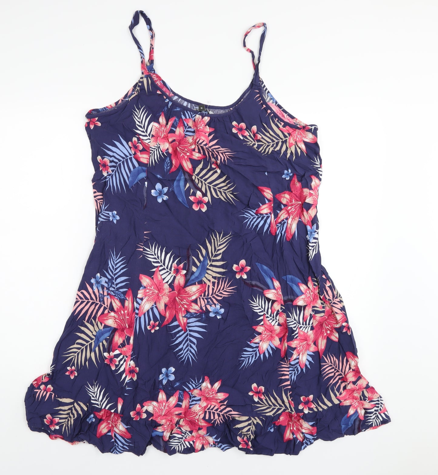 Bonmarché Womens Blue Floral Viscose A-Line Size 16 Scoop Neck Pullover