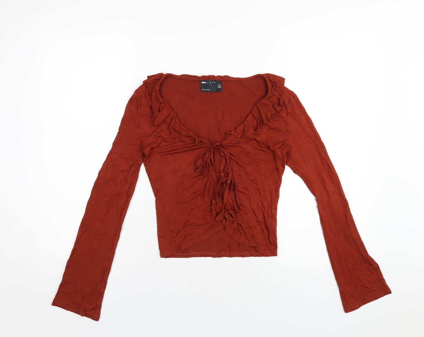 ASOS Womens Orange Viscose Cropped Blouse Size 8 V-Neck