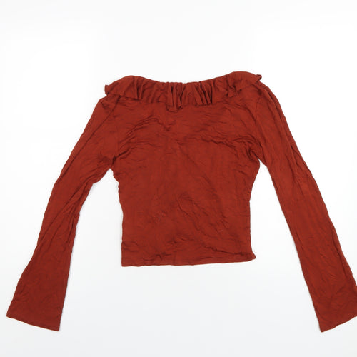 ASOS Womens Orange Viscose Cropped Blouse Size 8 V-Neck