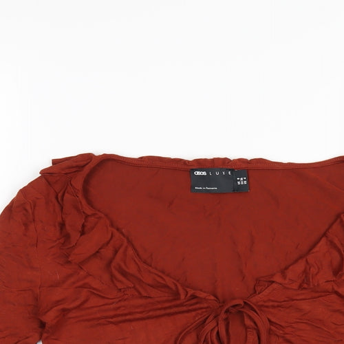 ASOS Womens Orange Viscose Cropped Blouse Size 8 V-Neck