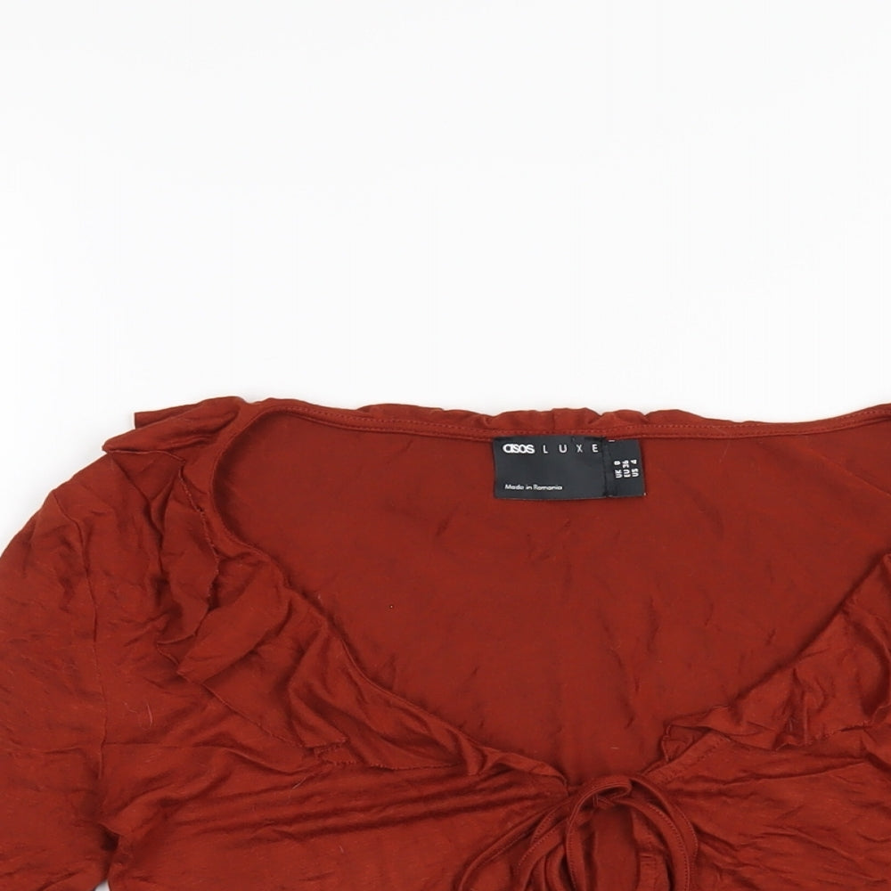 ASOS Womens Orange Viscose Cropped Blouse Size 8 V-Neck