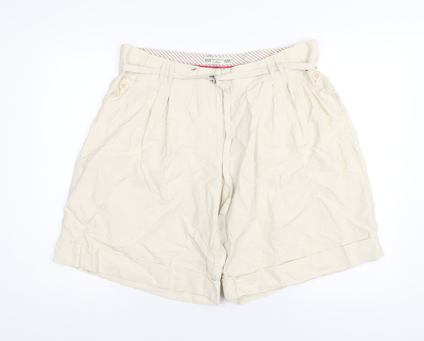 Crew Clothing Womens Ivory Silk Bermuda Shorts Size 16 L11 in Regular Zip