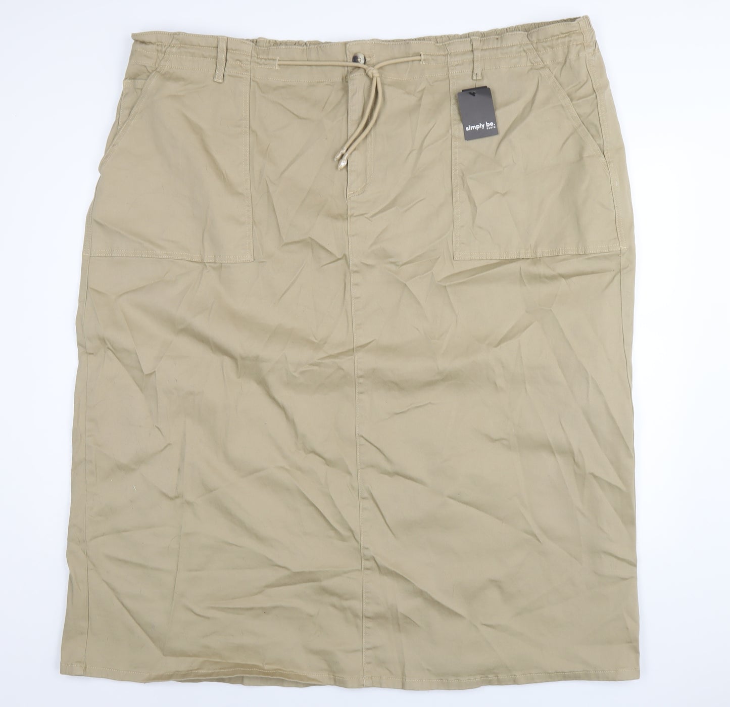 Simply Be Womens Beige Cotton A-Line Skirt Size 30 Zip