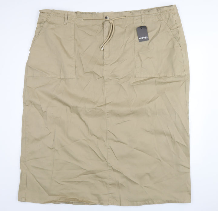 Simply Be Womens Beige Cotton A-Line Skirt Size 30 Zip