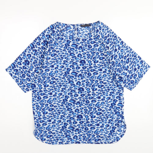 Marks and Spencer Womens Blue Animal Print Polyester Basic T-Shirt Size 8 Round Neck