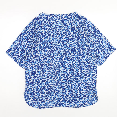 Marks and Spencer Womens Blue Animal Print Polyester Basic T-Shirt Size 8 Round Neck
