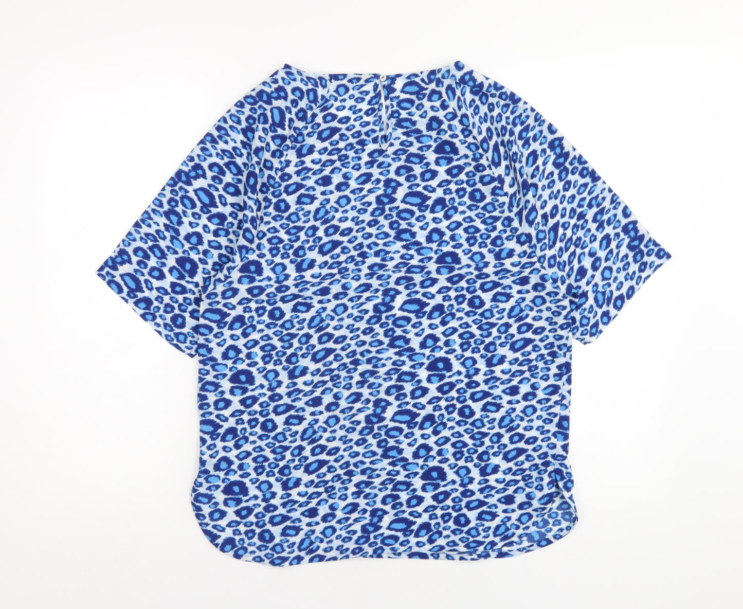 Marks and Spencer Womens Blue Animal Print Polyester Basic T-Shirt Size 8 Round Neck
