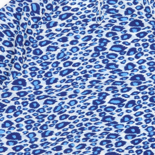 Marks and Spencer Womens Blue Animal Print Polyester Basic T-Shirt Size 8 Round Neck