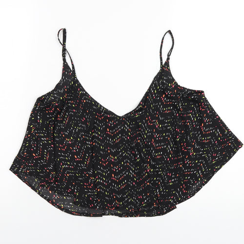 Cotton On Womens Black Geometric Polyester Camisole T-Shirt Size S Scoop Neck