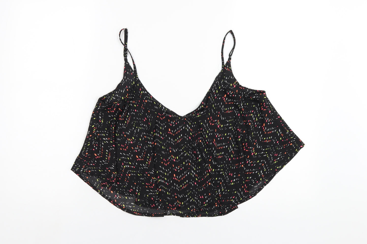 Cotton On Womens Black Geometric Polyester Camisole T-Shirt Size S Scoop Neck