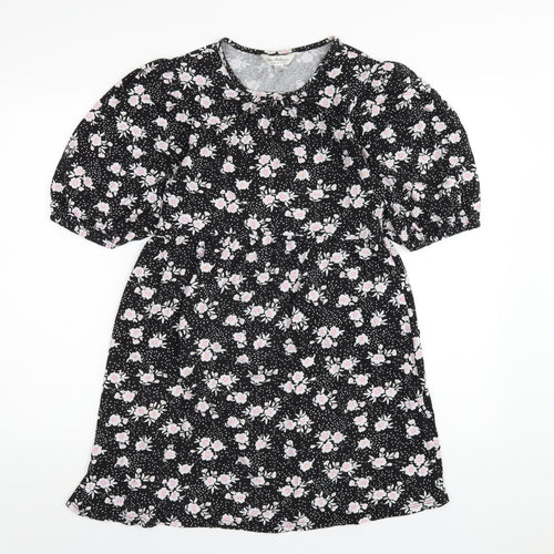 Miss Selfridge Womens Black Floral Cotton A-Line Size 12 Round Neck Pullover