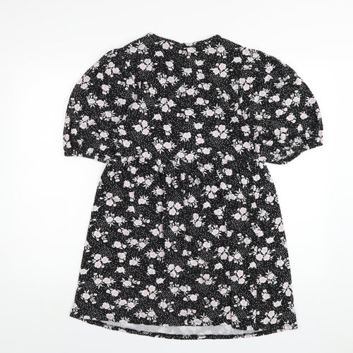 Miss Selfridge Womens Black Floral Cotton A-Line Size 12 Round Neck Pullover