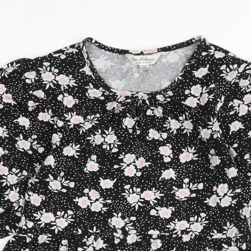 Miss Selfridge Womens Black Floral Cotton A-Line Size 12 Round Neck Pullover