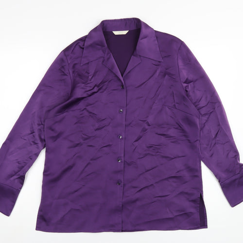 Marks and Spencer Womens Purple Polyester Basic Button-Up Size 14 Collared