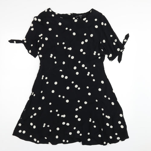 NEXT Womens Black Polka Dot Viscose A-Line Size 12 Round Neck Zip