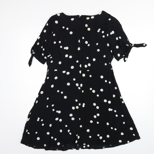 NEXT Womens Black Polka Dot Viscose A-Line Size 12 Round Neck Zip