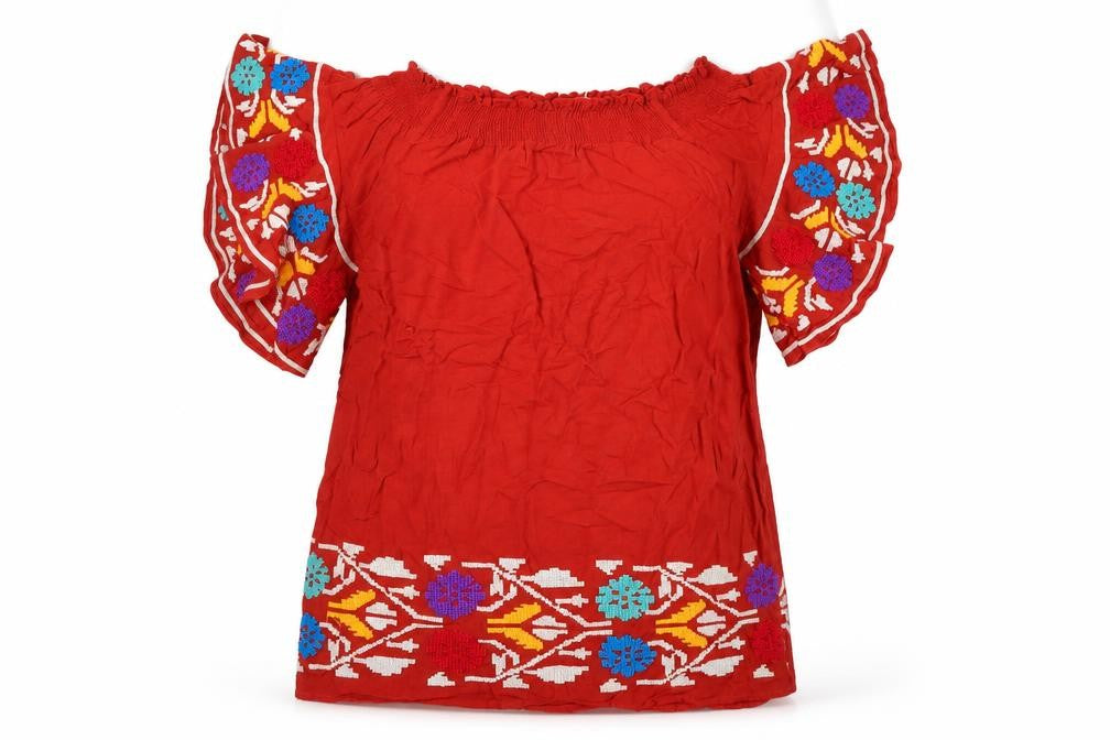 Front view of Next women’s orange viscose a-line, size UK 10, off the shoulder pullover