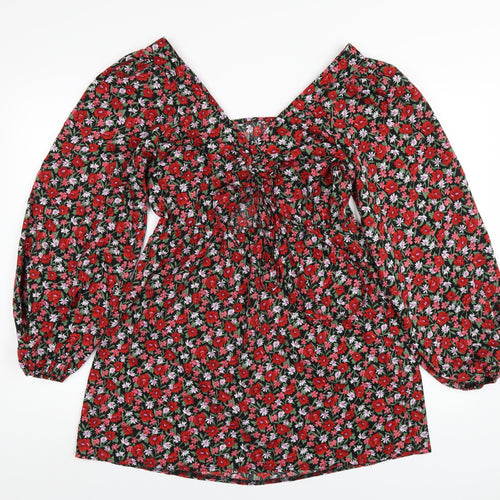 PRETTYLITTLETHING Womens Multicoloured Floral Polyester A-Line Size 12 Scoop Neck Pullover