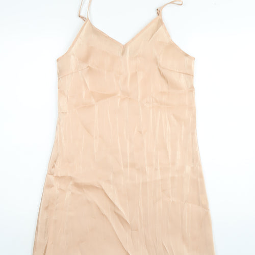 Glamorous Womens Beige Polyester Slip Dress Size 8 V-Neck Pullover