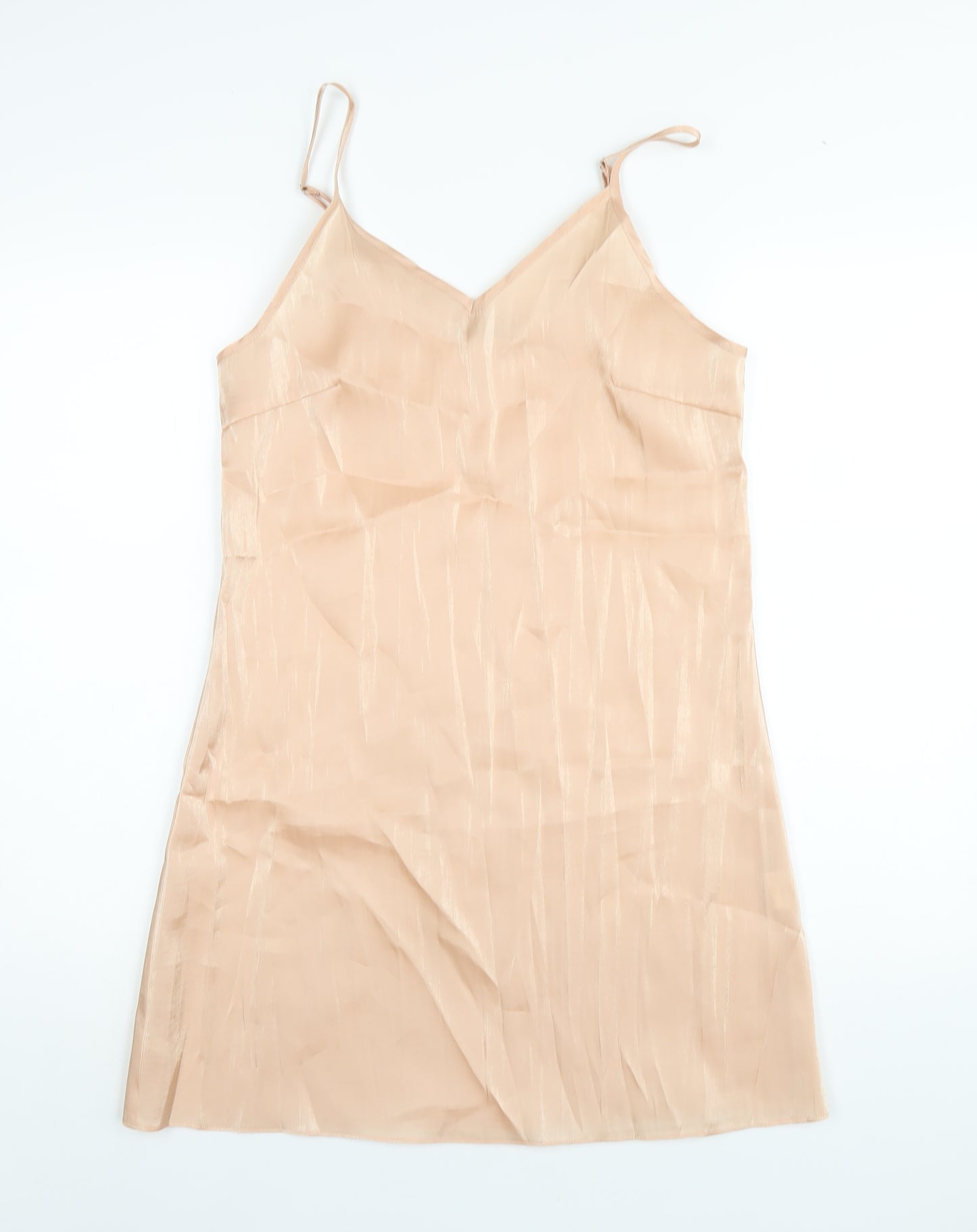 Glamorous Womens Beige Polyester Slip Dress Size 8 V-Neck Pullover