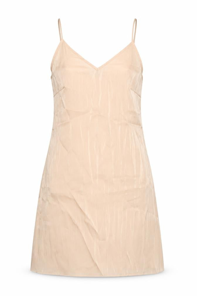 Front view of Glamorous women’s beige polyester slip dress, size UK 8, v-neck pullover