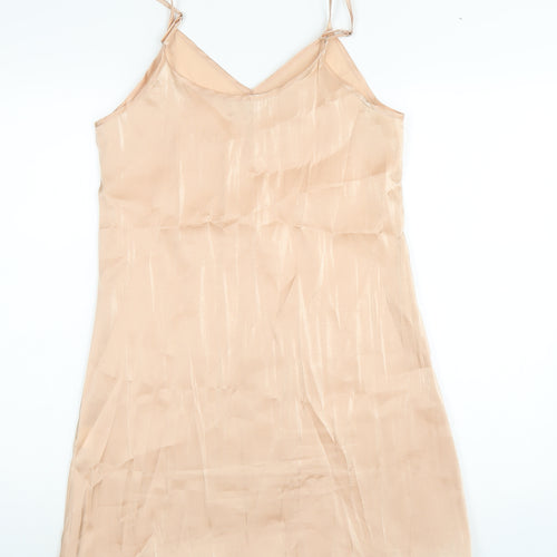 Glamorous Womens Beige Polyester Slip Dress Size 8 V-Neck Pullover