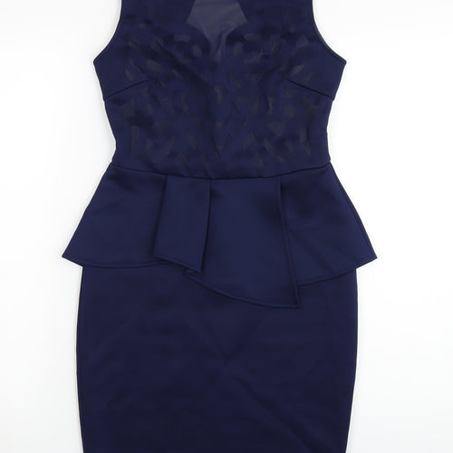 Lipsy Womens Blue Polyester Bodycon Size 10 Round Neck Zip