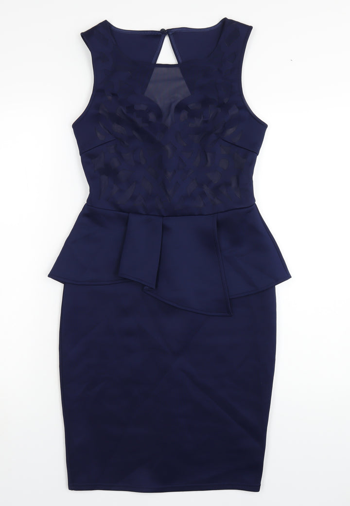 Lipsy Womens Blue Polyester Bodycon Size 10 Round Neck Zip
