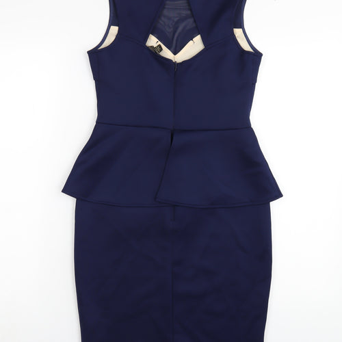 Lipsy Womens Blue Polyester Bodycon Size 10 Round Neck Zip