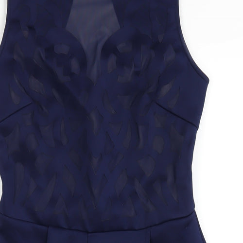 Lipsy Womens Blue Polyester Bodycon Size 10 Round Neck Zip