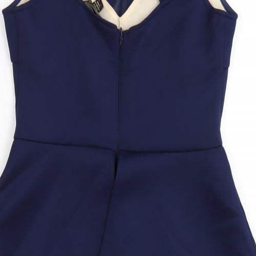 Lipsy Womens Blue Polyester Bodycon Size 10 Round Neck Zip
