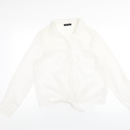 New Look Womens White Polyester Basic Button-Up Size 14 Collared