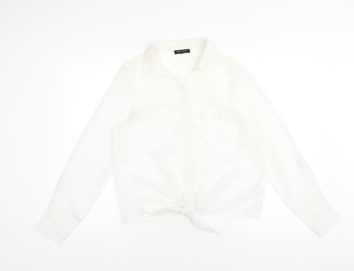 New Look Womens White Polyester Basic Button-Up Size 14 Collared