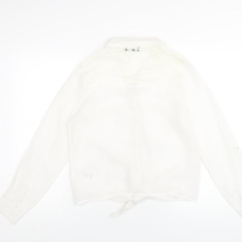 New Look Womens White Polyester Basic Button-Up Size 14 Collared