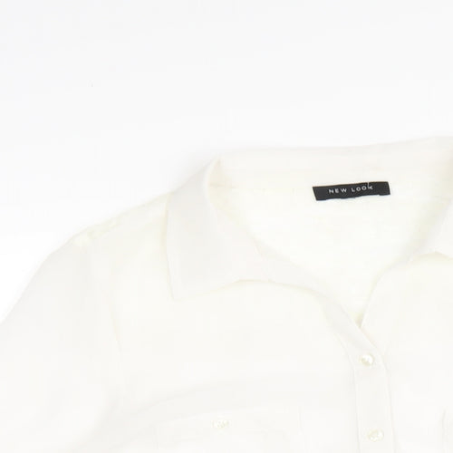 New Look Womens White Polyester Basic Button-Up Size 14 Collared
