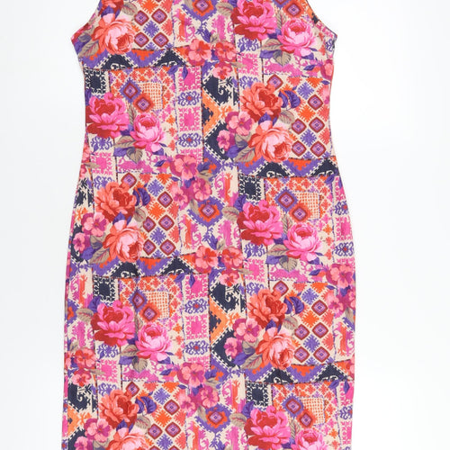 Miss Selfridge Womens Multicoloured Geometric Polyester Bodycon Size 12 Round Neck Pullover
