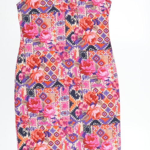 Miss Selfridge Womens Multicoloured Geometric Polyester Bodycon Size 12 Round Neck Pullover