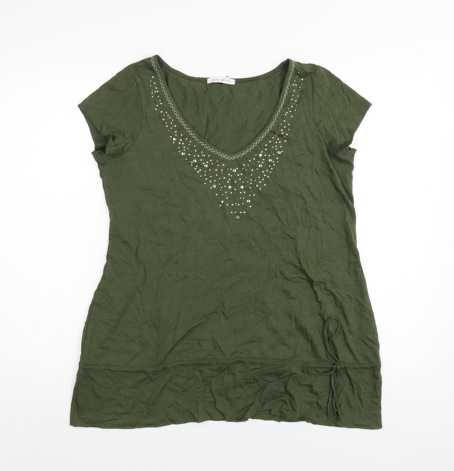 Marks and Spencer Womens Green Cotton Basic T-Shirt Size 16 V-Neck
